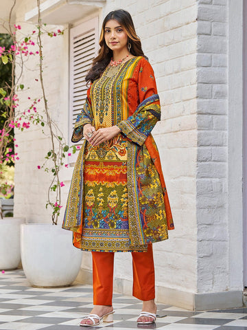 Varanga Women Ethnic Floral Mirror Embroidered Pakistani Kurta With Trouser & Dupatta